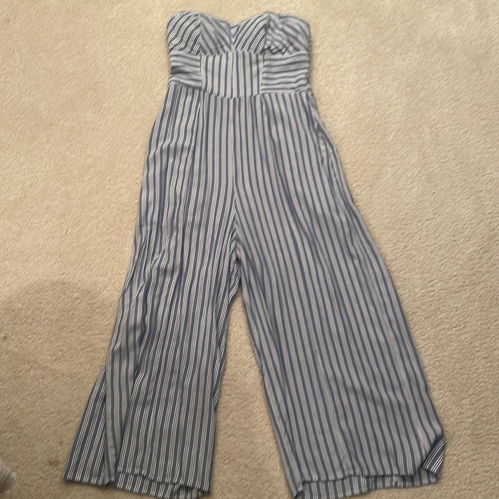 Strapless jump suit, wide leg